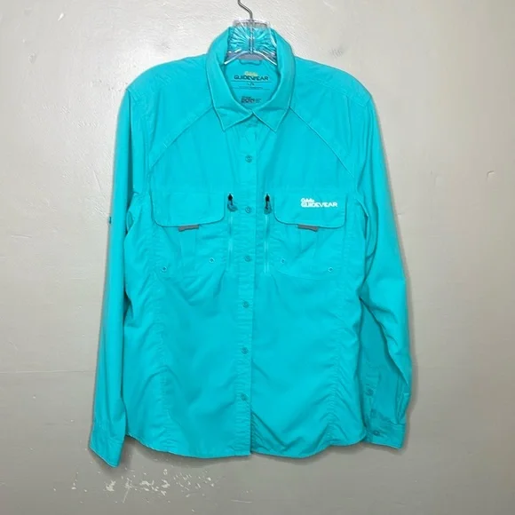 CABELA’S Guidewear Button Down Shirt Aqua Gorpcore Fishing Camping Venting Lg - Picture 14 of 14